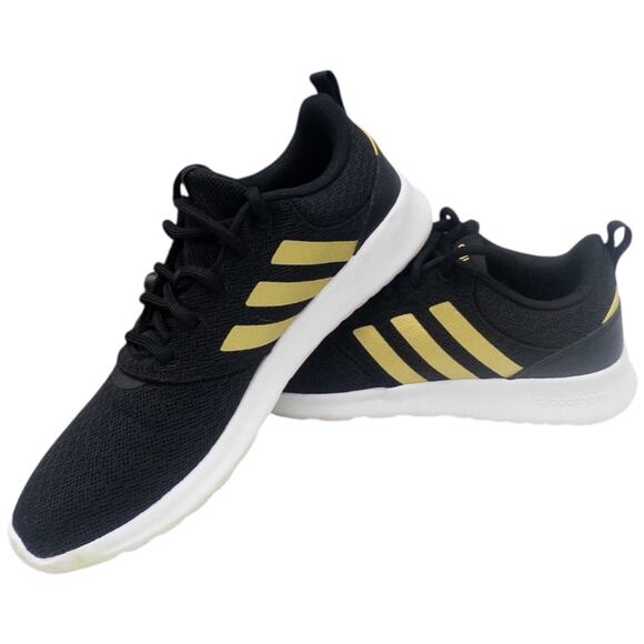 Adidas QT Racer 2.0 Women's Running Shoes Sneakers Black Metallic Gold Size 7.5 - Picture 1 of 7